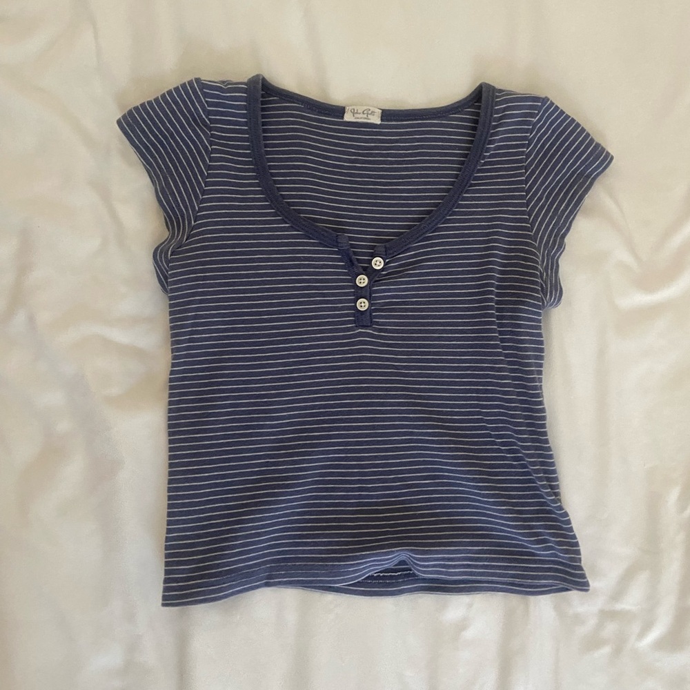 John galt blue and white striped scoop neck top